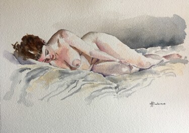 Painting titled "Sleeping Beauty" by Horacio Cobas, Original Artwork, Watercolor