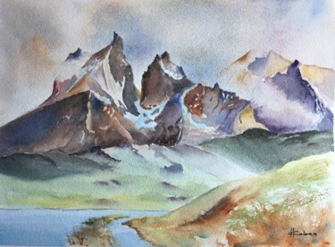 Painting titled "Majestic Patagonia" by Horacio Cobas, Original Artwork, Watercolor