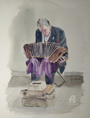 Painting titled "Street Tango" by Horacio Cobas, Original Artwork, Watercolor