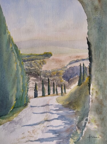 Painting titled "Going Downhill" by Horacio Cobas, Original Artwork, Watercolor