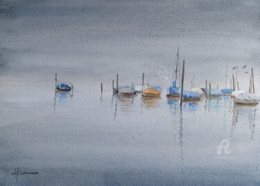 Painting titled "Resting at the Sea…" by Horacio Cobas, Original Artwork, Watercolor