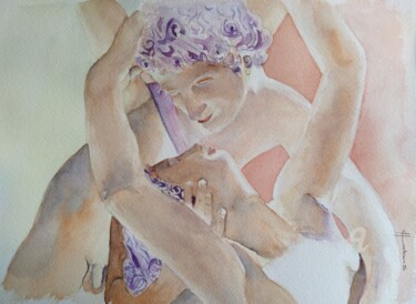 Painting titled "Cupid and Psyche by…" by Horacio Cobas, Original Artwork, Watercolor