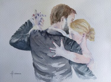 Schilderij getiteld "Passionate Tango II" door Horacio Cobas, Origineel Kunstwerk, Aquarel