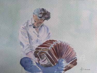 Schilderij getiteld "Bandoneon Solo" door Horacio Cobas, Origineel Kunstwerk, Aquarel