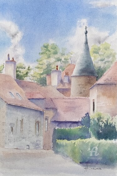 Painting titled "Houses in Epoisses" by Horacio Cobas, Original Artwork, Watercolor