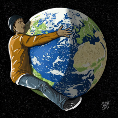 Artes digitais intitulada "Planet Hug" por Horb, Obras de arte originais, Pintura digital