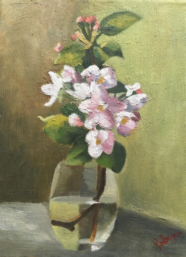 Malarstwo zatytułowany „Apple tree flowers” autorstwa Horia Solomon, Oryginalna praca, Olej