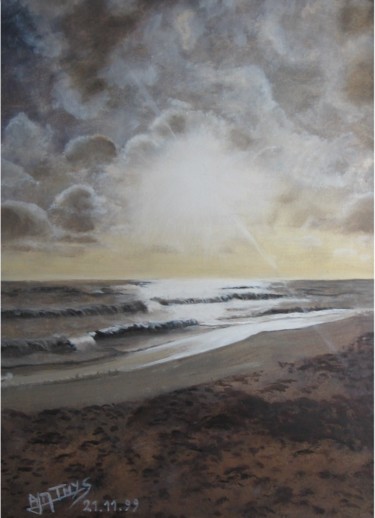 Schilderij getiteld "Plage de Blouberg" door Anne-Marie Thys, Origineel Kunstwerk, Olie