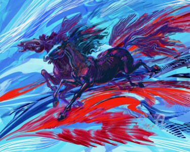 Arts numériques intitulée "red-in-blue" par H&M, Œuvre d'art originale, Peinture numérique