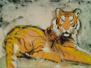 Painting titled "Tigre 1" by Hélène Jeannin, Original Artwork, Acrylic