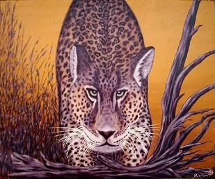 Pintura intitulada "Leopard" por Horst Rehmann, Obras de arte originais, Óleo