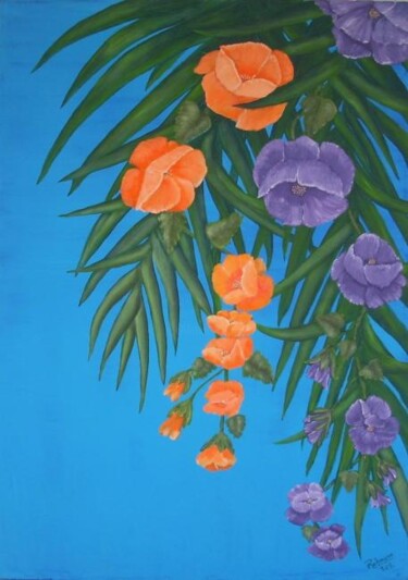 Peinture intitulée "Blüten im Palmenzwe…" par Horst Rehmann, Œuvre d'art originale, Huile