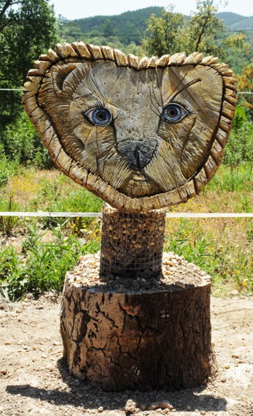 Escultura titulada "little leo" por Horst Weichbrodt, Obra de arte original, Madera