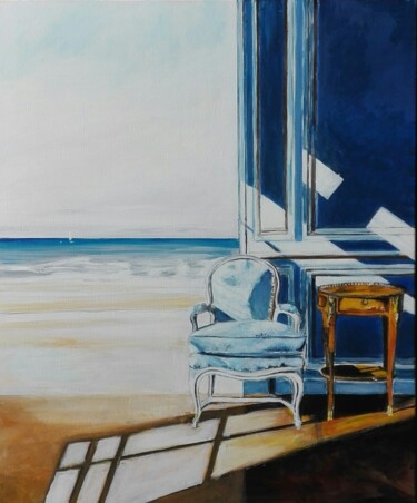 Painting titled "sérénité maritime" by Hortense Fortin Haupais, Original Artwork, Oil Mounted on Wood Stretcher frame