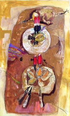 Painting titled "7 couteaux, deux me…" by Hortense Garand Vernaison, Original Artwork