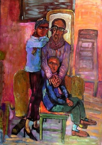 Painting titled "La famille andalouse" by Hortense Garand Vernaison, Original Artwork, Oil