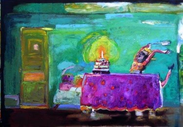 Pittura intitolato "The birthday cake o…" da Hortense Garand Vernaison, Opera d'arte originale