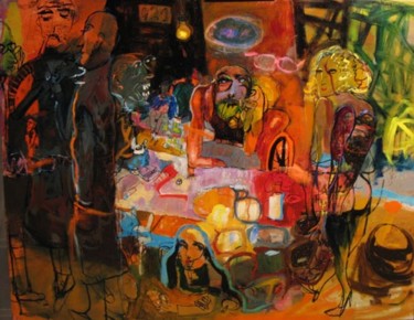 Painting titled "Une partie de 421" by Hortense Garand Vernaison, Original Artwork