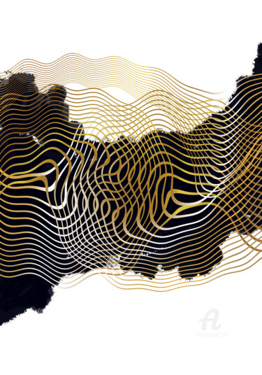Digital Arts titled "Abstrait Artgold" by Hosni Gharbi, Original Artwork, Digital Painting