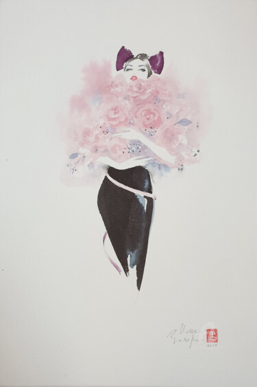 Картина под названием "La Jeune Fille et l…" - Hossein Borojeni, Подлинное произведение искусства, Акварель