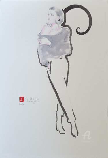 Painting titled "Bélier" by Hossein Borojeni, Original Artwork, Watercolor