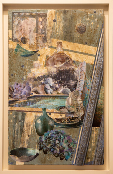 Collages getiteld "Chuchotements" door Ecw, Origineel Kunstwerk, Collages Gemonteerd op Frame voor houten brancard