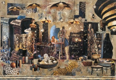 Collages titulada "Joueur d’échecs" por Ecw, Obra de arte original, Collages Montado en Bastidor de camilla de madera
