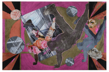 Collages getiteld "Break dance" door Ecw, Origineel Kunstwerk, Collages Gemonteerd op Houten paneel