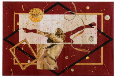 Collages titled "Nage papillon" by Ecw, Original Artwork, Collages Mounted on Wood Panel