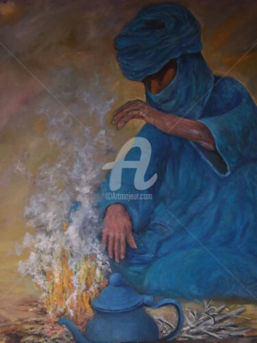 Painting titled "homme bleu" by Talibi, Original Artwork, Oil