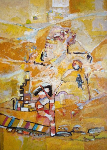 Painting titled "La Femme et l'échel…" by Houda Moussa, Original Artwork, Acrylic