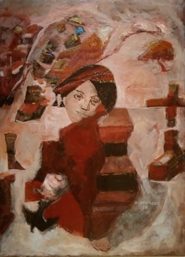 Painting titled "La Femme au corbeau" by Houda Moussa, Original Artwork, Acrylic