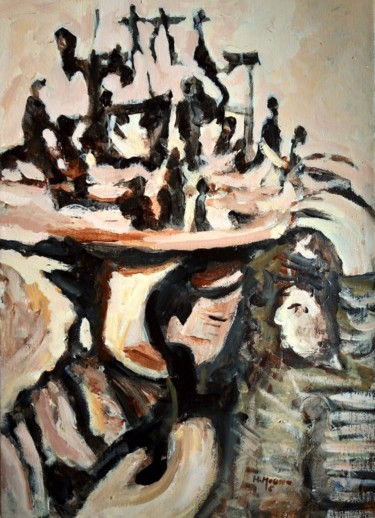 Pittura intitolato "La Porteuse de souc…" da Houda Moussa, Opera d'arte originale, Acrilico