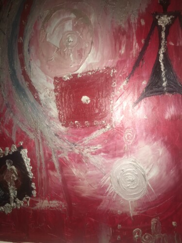 Pintura titulada "La porte rouge" por Houria Rahmi, Obra de arte original, Oleo Montado en Bastidor de camilla de madera