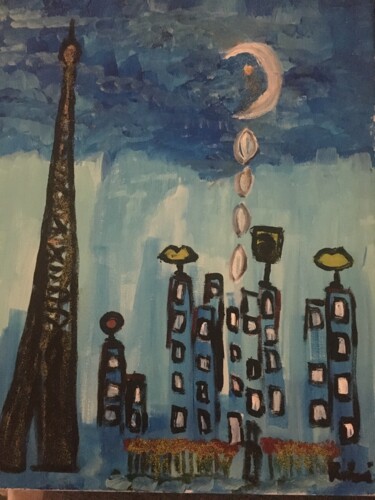 Malerei mit dem Titel "Paris-Portail" von Houria Rahmi, Original-Kunstwerk, Acryl Auf Keilrahmen aus Holz montiert