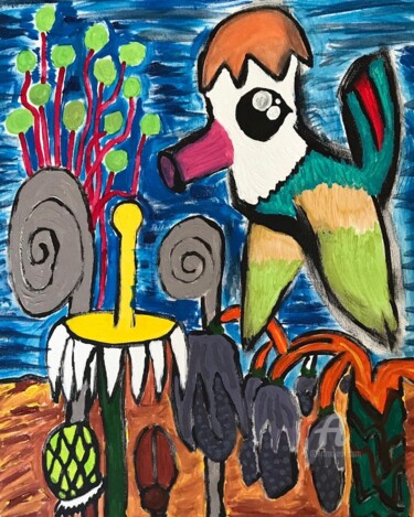Malerei mit dem Titel "My bird" von Houssain Jaamati, Original-Kunstwerk, Acryl Auf Keilrahmen aus Holz montiert