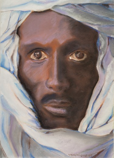 Drawing titled "Portrait Touareg" by Houssa Kýu, Original Artwork, Pastel