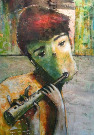 Painting titled "Flute, air and sound" by Houssam Hafdi, Original Artwork, Acrylic