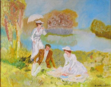 Peinture intitulée "dejeuner sur l'herbe" par Nadine Houssard, Œuvre d'art originale, Huile