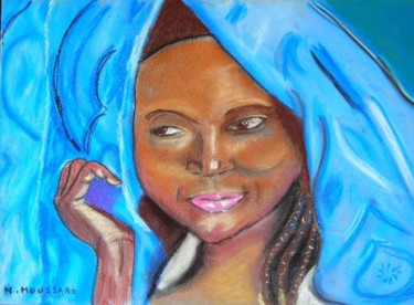 Peinture intitulée "jeune Africaine au…" par Nadine Houssard, Œuvre d'art originale, Huile