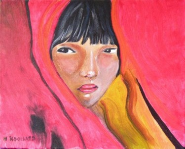 Peinture intitulée "jeune fille Asiatiq…" par Nadine Houssard, Œuvre d'art originale, Huile