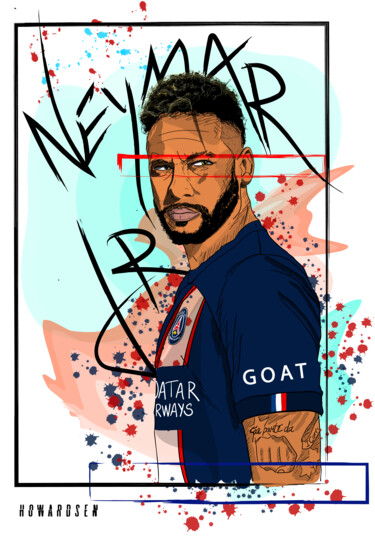 Malerei mit dem Titel "Neymar Jr" von Howard Gozlin, Original-Kunstwerk, Digitale Malerei