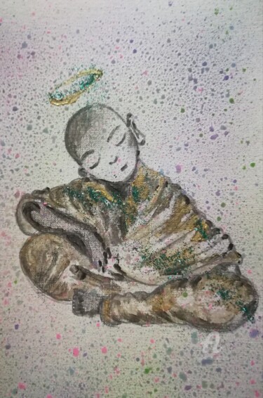Pintura titulada "L'Ange boudha" por Jen Simba Ka J. S. K, Obra de arte original, Acrílico
