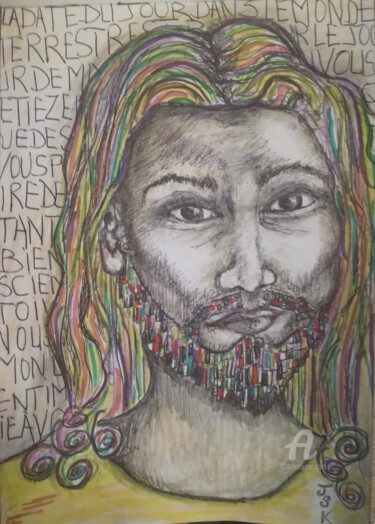 Рисунок под названием "Jésus de nazareth" - Jen Simba Ka J. S. K, Подлинное произведение искусства, Чернила