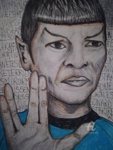 Dessin intitulée "Spock "mi Vulcain,…" par Jen Simba Ka J. S. K, Œuvre d'art originale, Encre