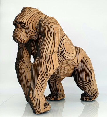 Skulptur mit dem Titel "gorilWood" von Hoze, Original-Kunstwerk, Holz