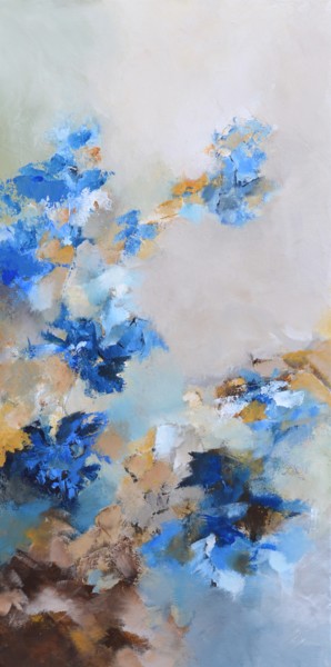 Painting titled "Blue flowers" by Hanneke Pereboom, Original Artwork, Acrylic Mounted on Wood Stretcher frame