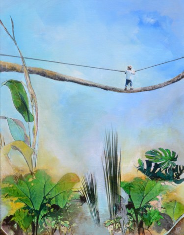 Painting titled "Boy in the jungle 2" by Hanneke Pereboom, Original Artwork, Acrylic