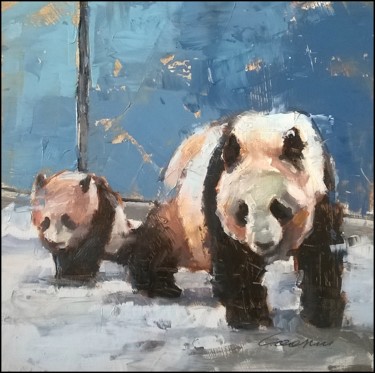 Painting titled "Panda" by Kazimierz Mordarski, Original Artwork, Oil