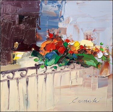 Painting titled "On the balcony 2" by Kazimierz Mordarski, Original Artwork, Oil